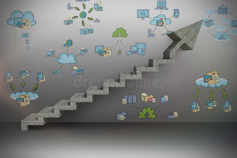 Digital composite image of gray steps moving up