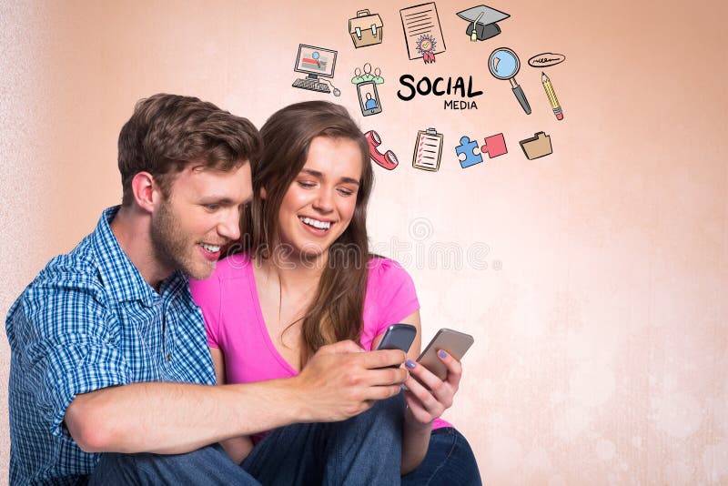 Digital composite image of happy couple using social media royalty free illustration
