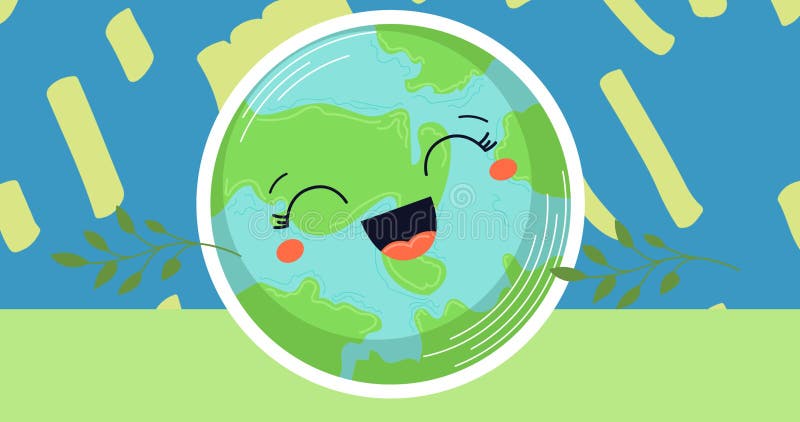 Digital composite image happy planet earth sphere laughing against abstract background stock illustration