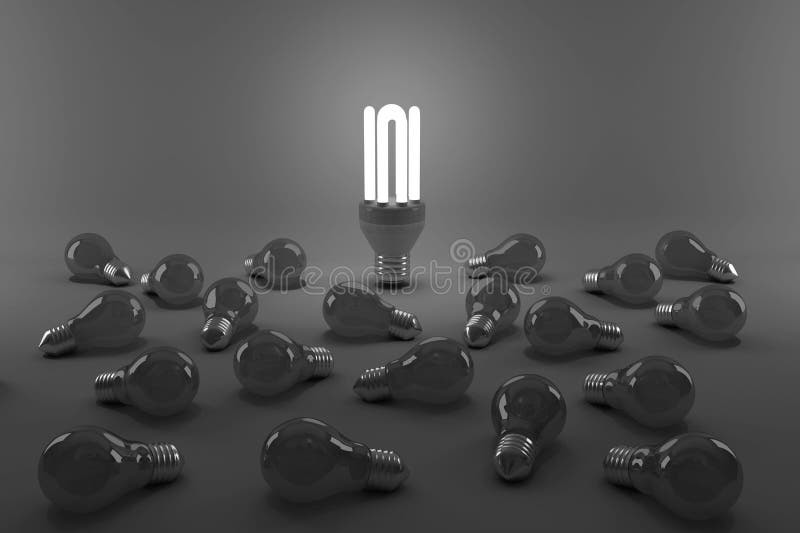 Digital composite image of illuminated energy efficient lightbulb by bulbs royalty free illustration