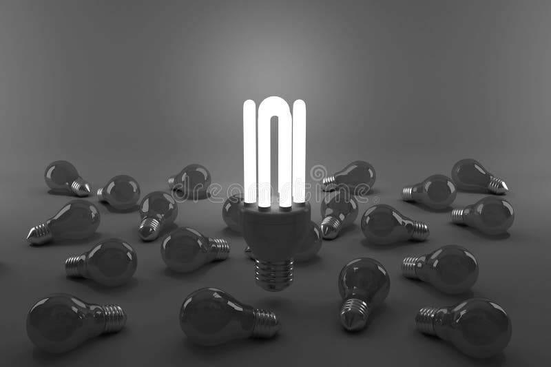 Digital composite image of illuminated energy efficient lightbulb over bulbs vector illustration