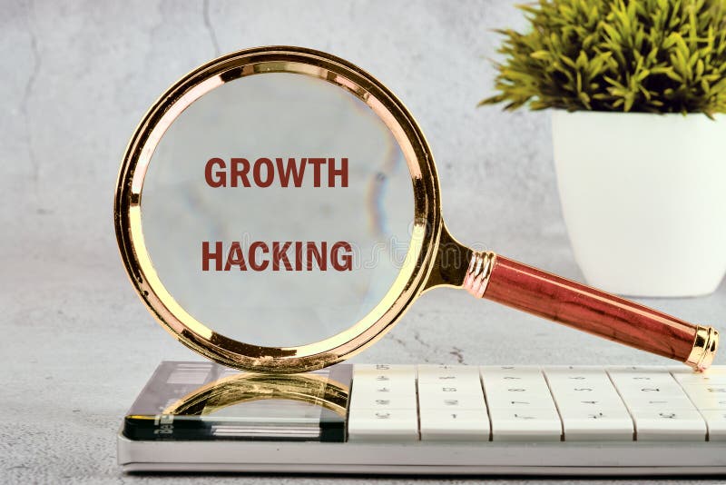 Digital composite, multiple exposure, coding, networking, technology and network server concept. GROWTH HACKING on a stock image
