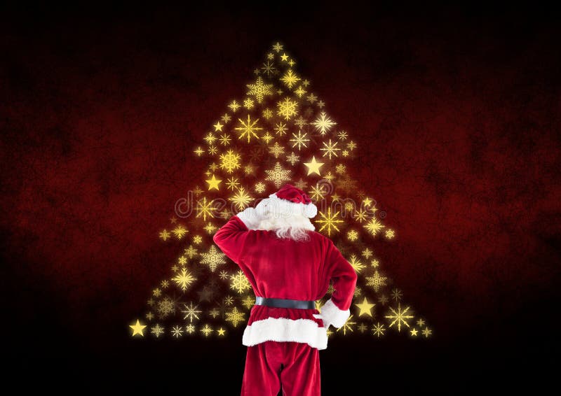Santa looking at Snowflake Christmas tree pattern shape royalty free stock photo Santa looking at Snowflake Christmas tree pattern shape royalty free stock photo