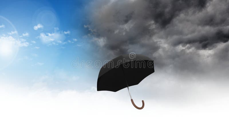 Umbrella with Grey sky and blue sky weather change transition royalty free stock image