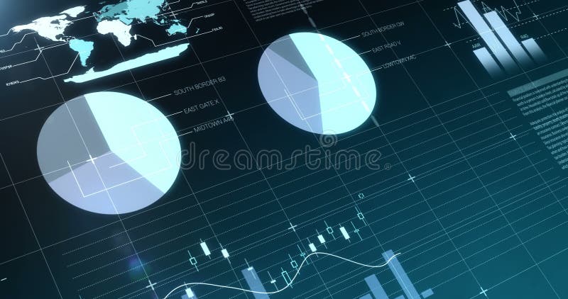 Digital composite of financial charts 4k royalty free illustration