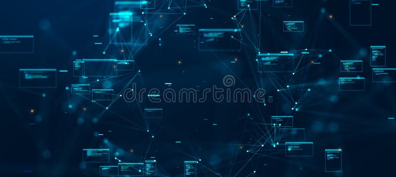 Digital Concept Showing Code Windows and Data Connections, Highlighting ...