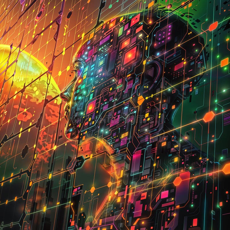 Fundal tehnic futurist cu modele de circuite colorate și elemente generative strălucitoare vector illustration