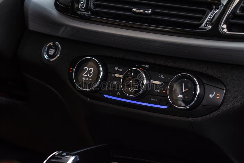 Digital Control Panel Car Air Conditioner Dashboard. Modern Car