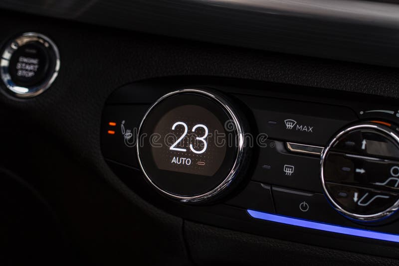 Digital Control Panel Car Air Conditioner Dashboard. Modern Car