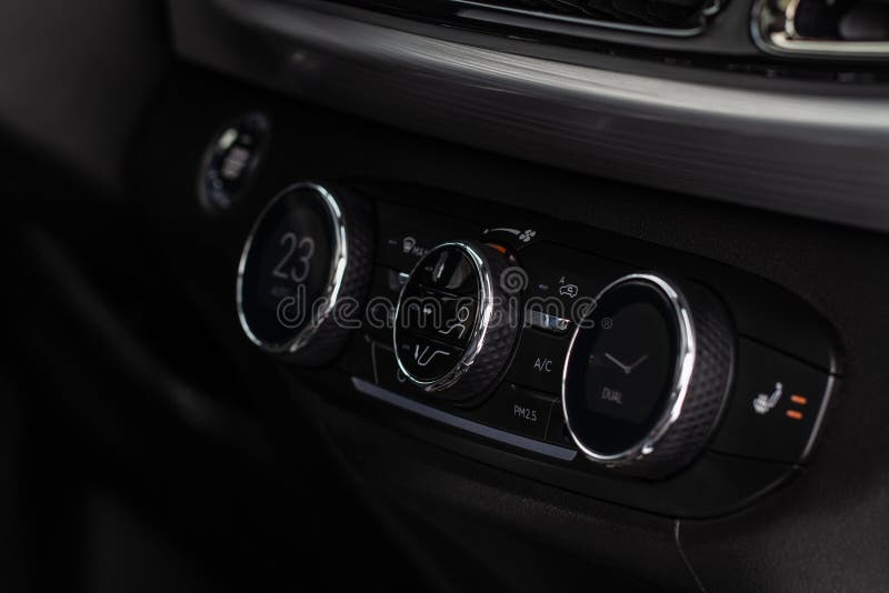 Digital Control Panel Car Air Conditioner Dashboard. Modern Car