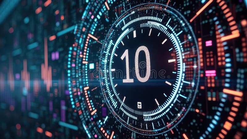 Digital countdown timer in futuristic circuit interface stock illustration