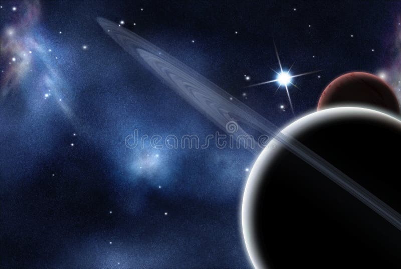 Digital created starfield and planets