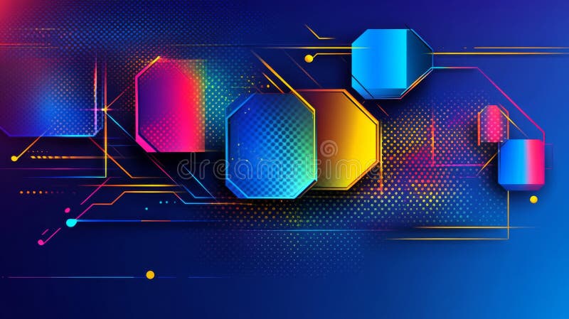 Digital cubes in abstract form, set against a backdrop of glowing networks and futuristic elements royalty free stock image