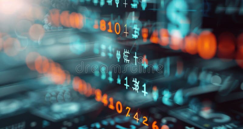 Digital Currency Concept With Dollar Bills And Circuit Patterns In Dark Background stock images