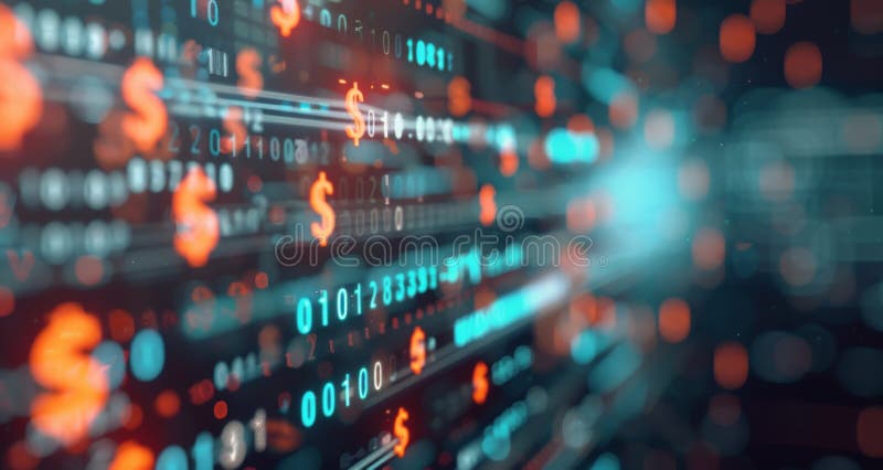 Digital Currency Concept With Dollar Bills And Circuit Patterns In Dark Background royalty free stock image