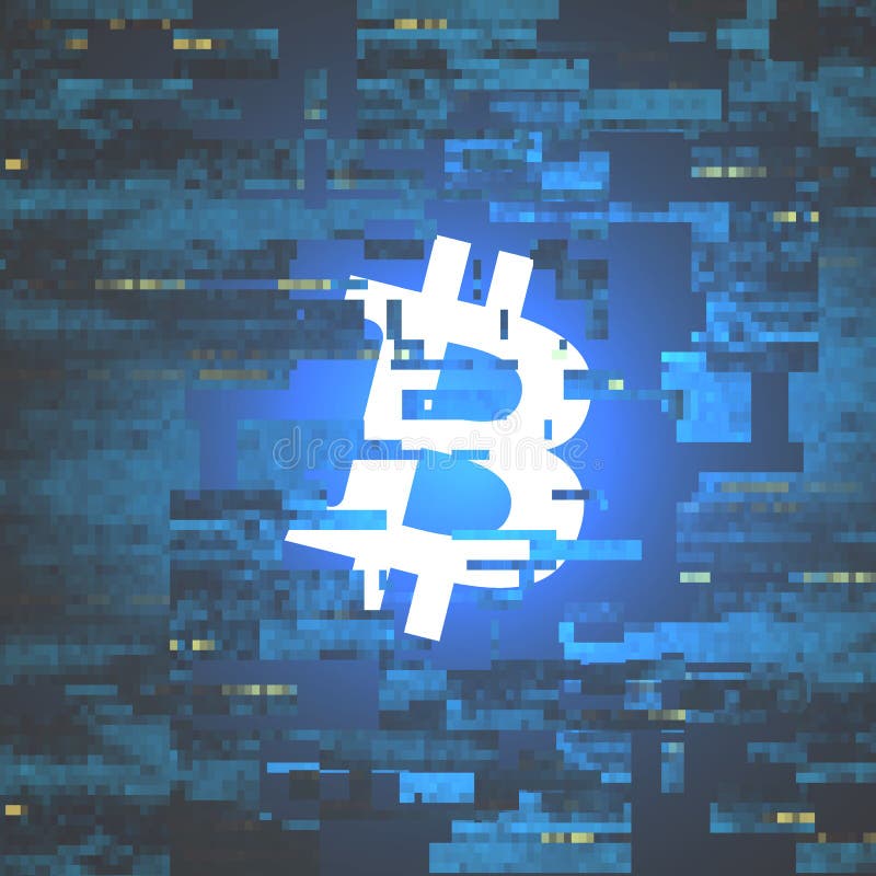 Digital Currency Symbol Bitcoin on Corrupted Pixel Background - royalty free illustration