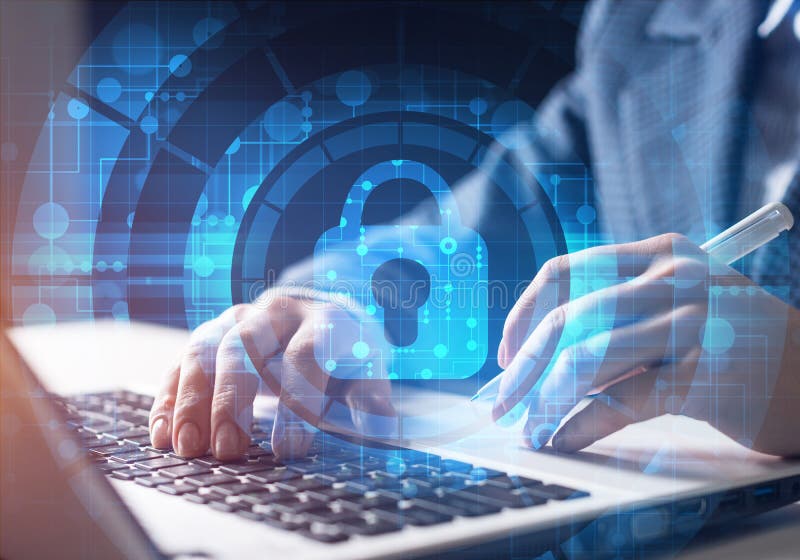 Digital cybersecurity and network protection stock photos