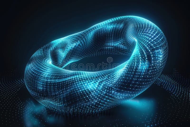Digital 3D Representation of a Twisted Loop with Glowing Particles royalty free stock photos