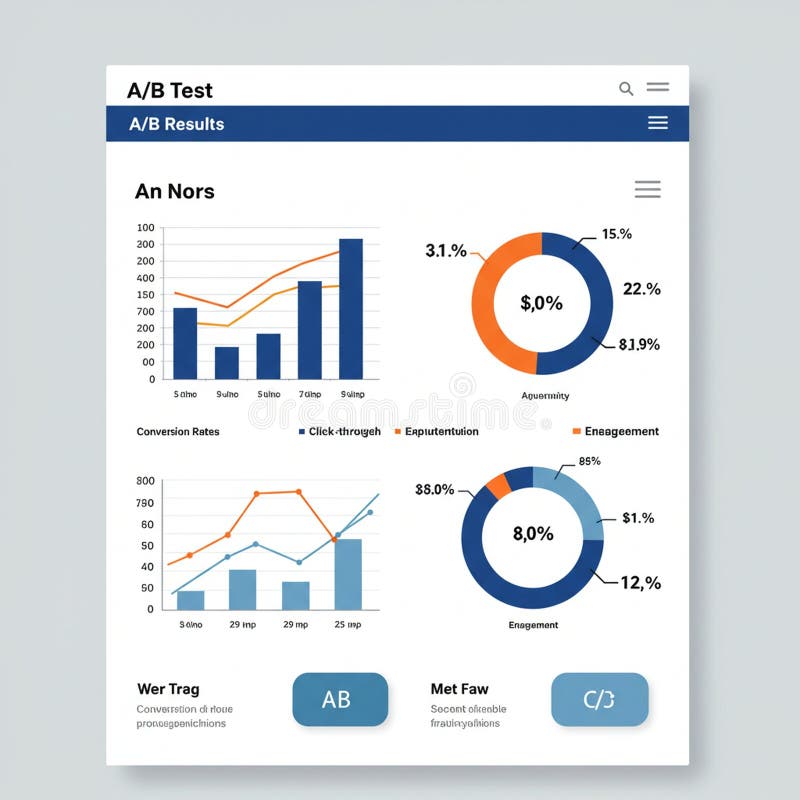 dashboard showing infographic performance metrics with engagement analytics and A/B testing comparison results