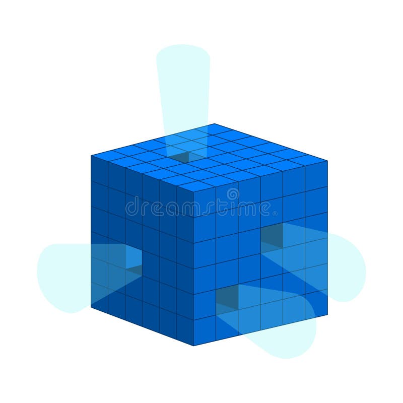 Digital data cube emitting light 2D cartoon object vector illustration
