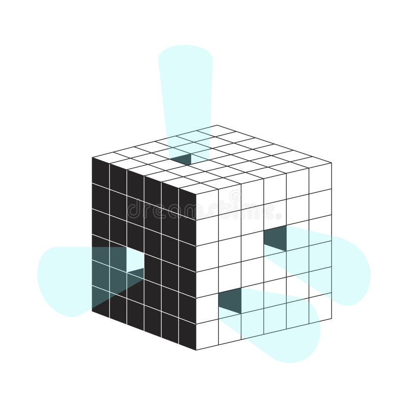 Digital data cube emitting light 2D line object stock illustration
