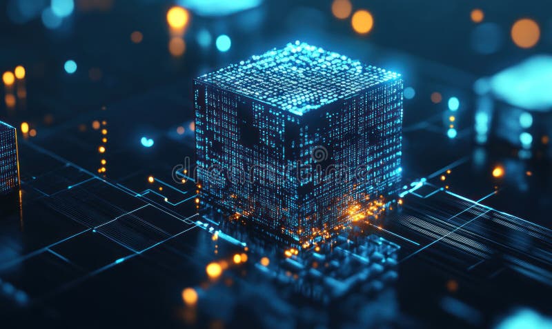 Digital data cube futuristic technology network stock illustration