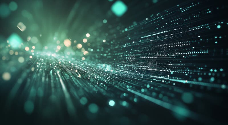 Flux de date digitale cu lumini verzi și modele abstracte pe fond întunecat stock photography