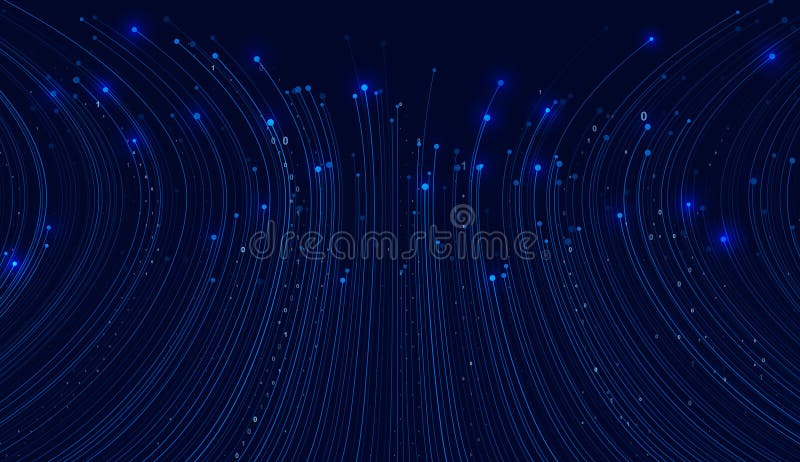 Digital Data Flow Vector Background. Information Flow in Virtual Reality Cyberspace. Big Data Technology Lines. 5G Wireless Data stock illustration