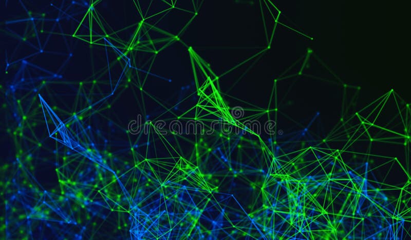 Digital data points and green network connection lines on black royalty free illustration