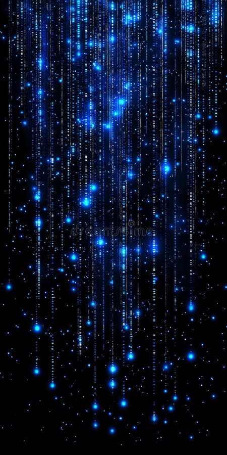 Digital Data Stream Blue Binary Code Raining Down. Technology, Abstract, Cybersecurity. stock illustration
