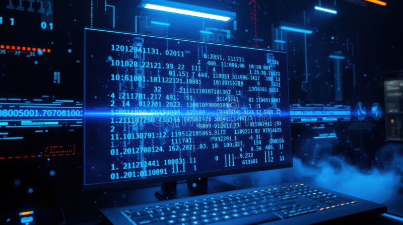 Digital Data Streams Across a Computer Screen, Showcasing Complex ...