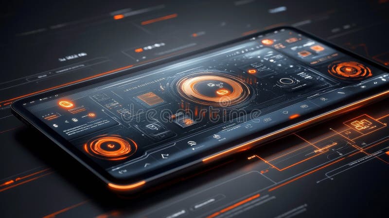 Digital data visualization in a futuristic virtual environment with glowing elements royalty free stock image