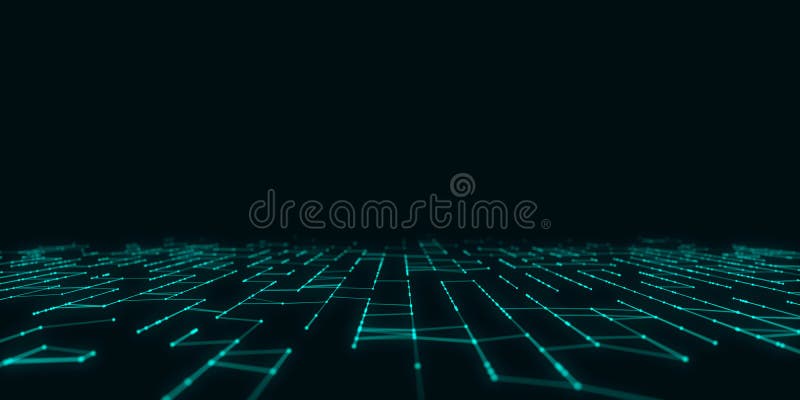 Digital database cyberspace. Decoding algorithms hacked software. Cyber security with moving particles. Big data visualization. 3d vector illustration