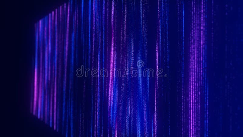 Digital database cyberspace. Decoding algorithms hacked software. Cyber security with moving particles. Big data visualization. 3d royalty free illustration