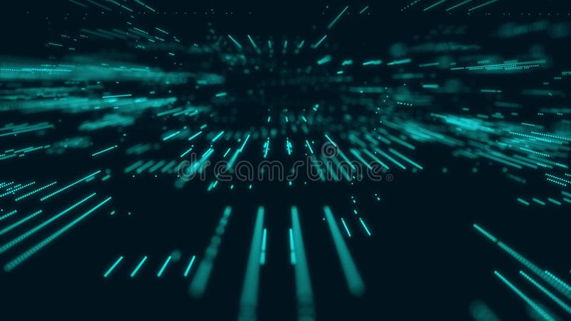Digital database cyberspace. Decoding algorithms hacked software. Cyber security with moving particles. Big data visualization. 3d vector illustration