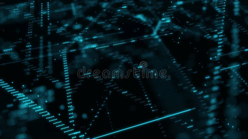 Digital database cyberspace. Decoding algorithms hacked software. Cyber security with moving particles. Big data visualization. 3d vector illustration