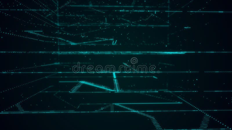 Digital database cyberspace. Decoding algorithms hacked software. Cyber security with moving particles. Big data visualization. 3d royalty free illustration