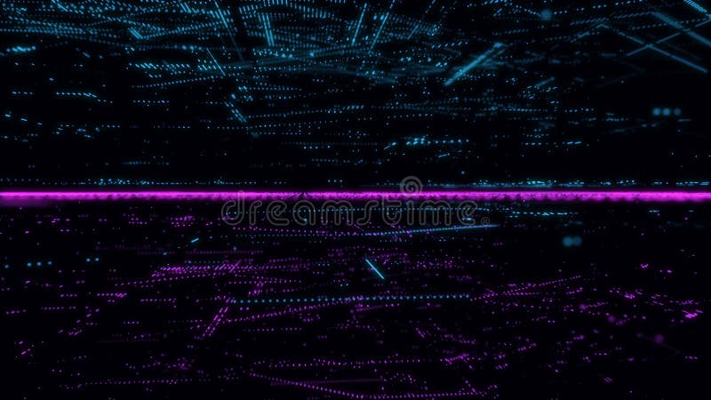 Digital database cyberspace. Decoding algorithms hacked software. Cyber security with moving particles. Big data visualization. 3d stock illustration