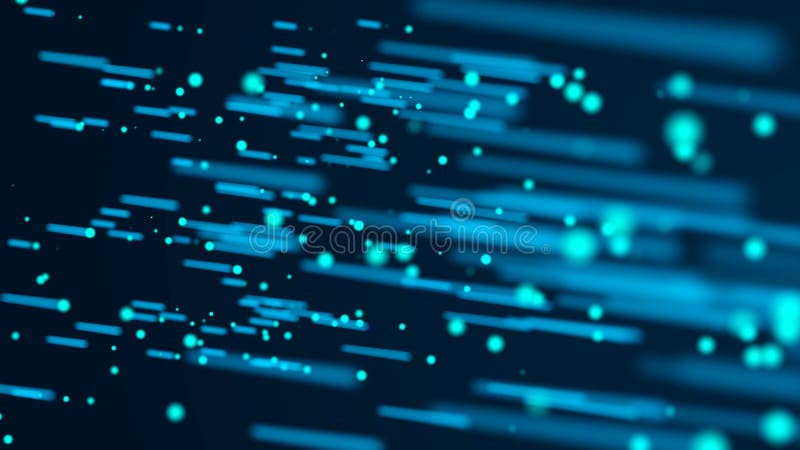 Digital database cyberspace. Decoding algorithms hacked software. Cyber security with moving particles. Big data visualization. 3d stock illustration