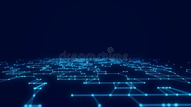 Digital database cyberspace. Decoding algorithms hacked software. Cyber security with moving particles. Big data visualization. 3d stock illustration
