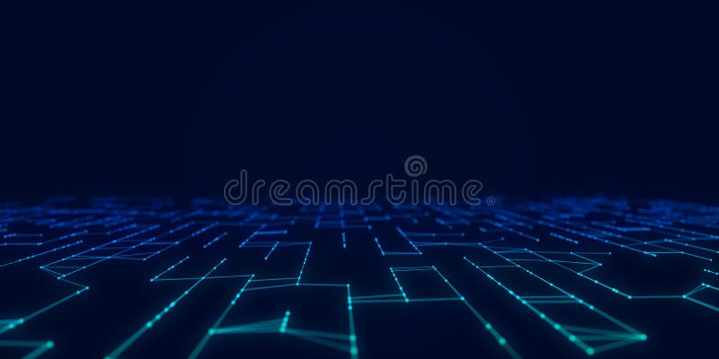 Digital database cyberspace. Decoding algorithms hacked software. Cyber security with moving particles. Big data visualization. 3d stock illustration