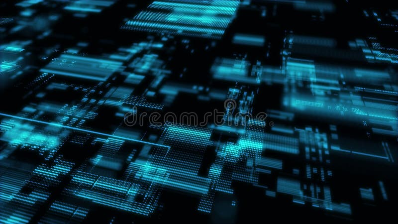 Digital database cyberspace. Decoding algorithms hacked software. Cyber security with moving particles. Big data visualization. 3d stock illustration