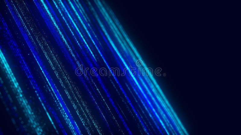 Digital database cyberspace. Decoding algorithms hacked software. Cyber security with moving particles. Big data visualization. 3d vector illustration