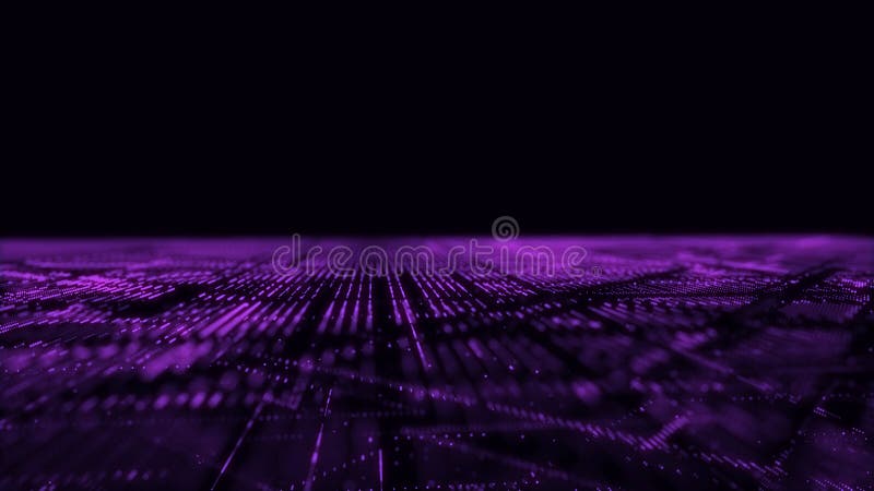 Digital database cyberspace. Decoding algorithms hacked software. Cyber security with moving particles. Big data visualization. 3d vector illustration