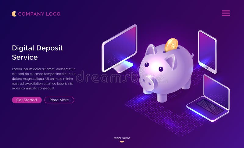 Digital deposit money service isometric concept.