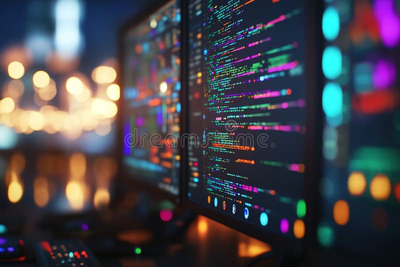 Digital Display Overload: a Close-Up of Multiple Computer Screens ...
