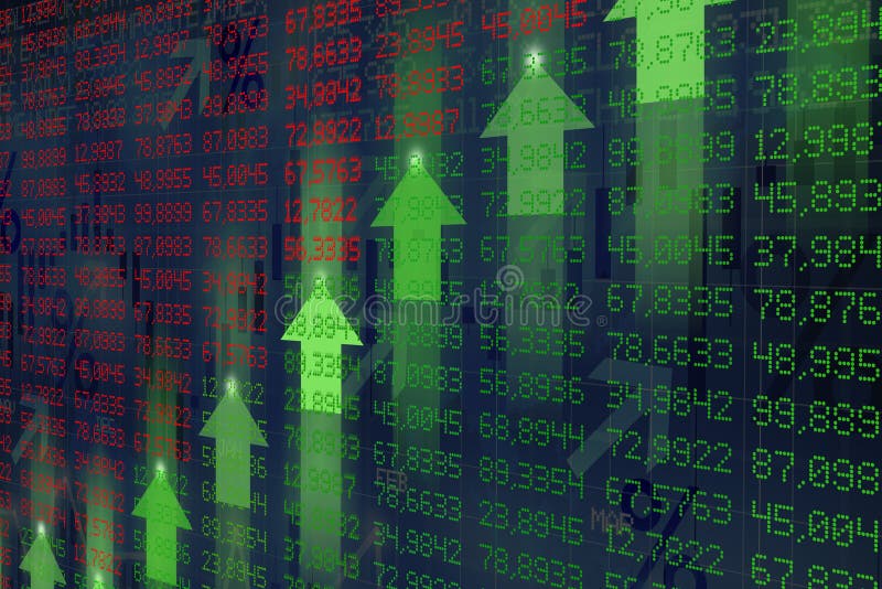 Digital display of stock exchange index graph with arrows showing a growth trend royalty free stock images