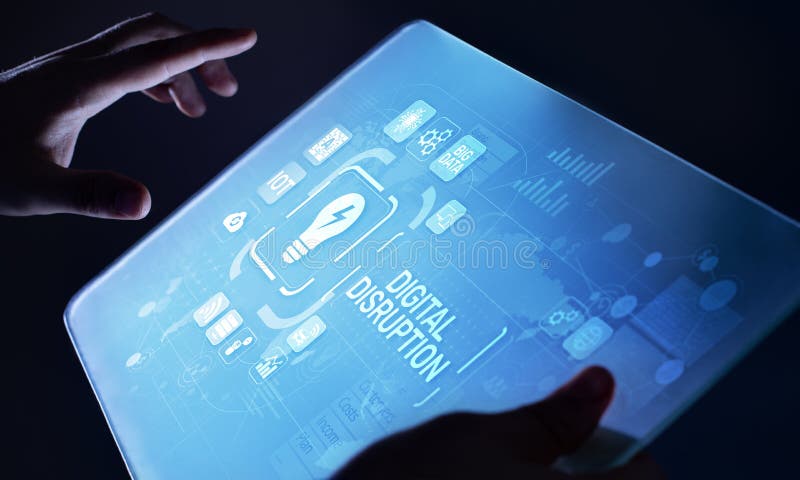 Digital disruption digitalisation transformation internet technology business concept on virtual screen. stock photo