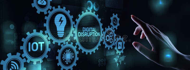 Digital Disruption. Disruptive business ideas. IOT, network, smart machines, big data, cloud, analytics, web-scale IT AI royalty free stock photo