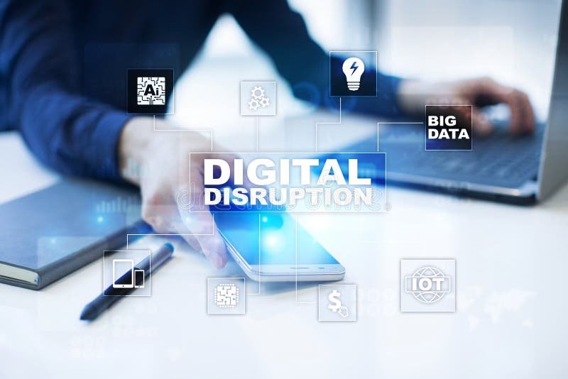 Digital disruption, future technology concept on virtual screen. royalty free stock images